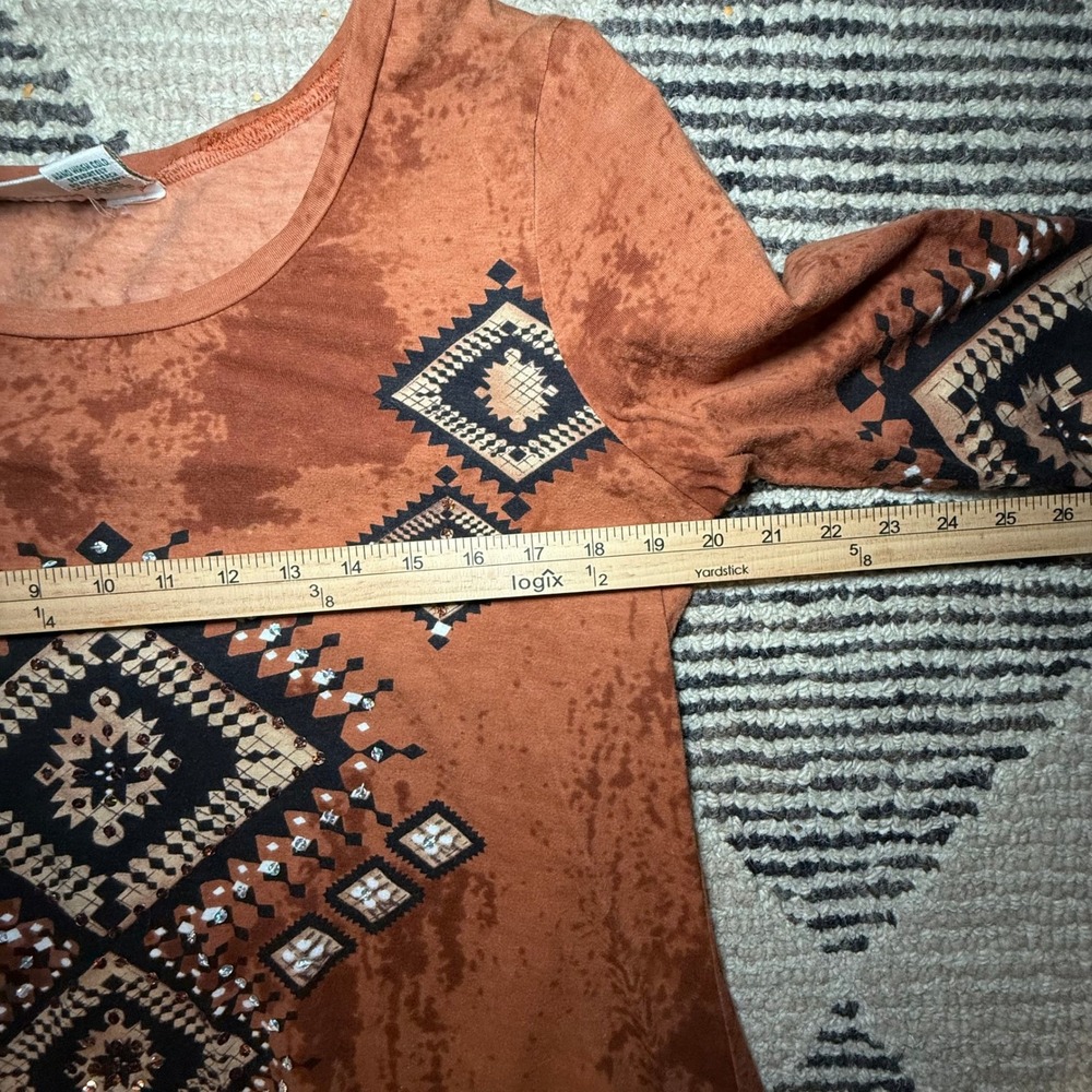 Collections‎ Etc Boho Aztec Rust Tunic Cotton Festival Earthy India Top Women M - Picture 7 of 8